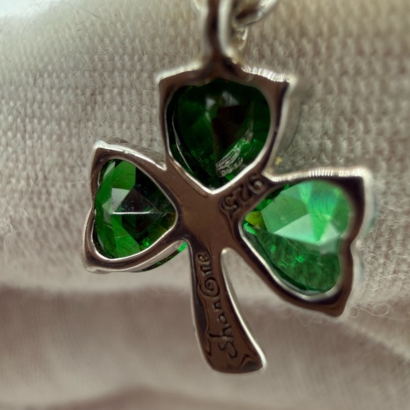 Shan Gre 925 Silver & Green Glass 3 Leaf Clover Drop Earrings - Picture 6 of 9